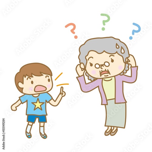 難聴のシニア女性に話しかける孫