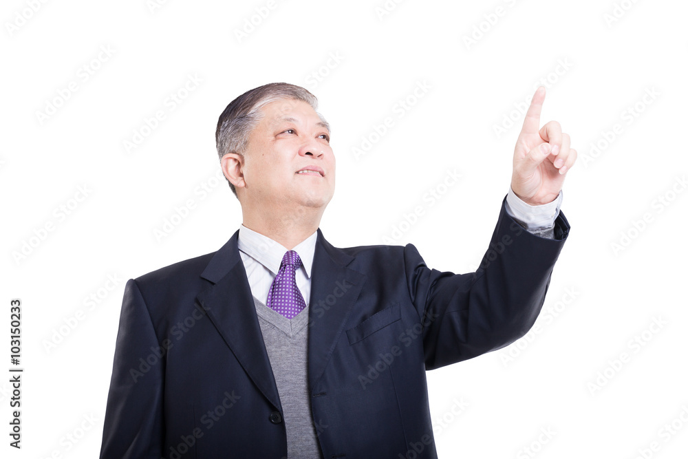 pose and gesture of old Asian businessman in black suit pose and gesture of old Asian businessman in black suit
