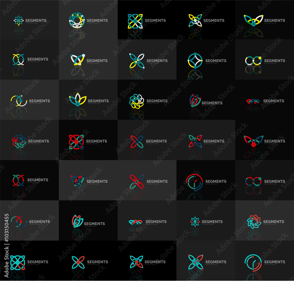Set of linear abstract logos. Swirl, circle, infinity loop and other concepts. Logotype brand templates Set of linear abstract logos. Swirl, circle, infinity loop and other concepts. Logotype brand templates