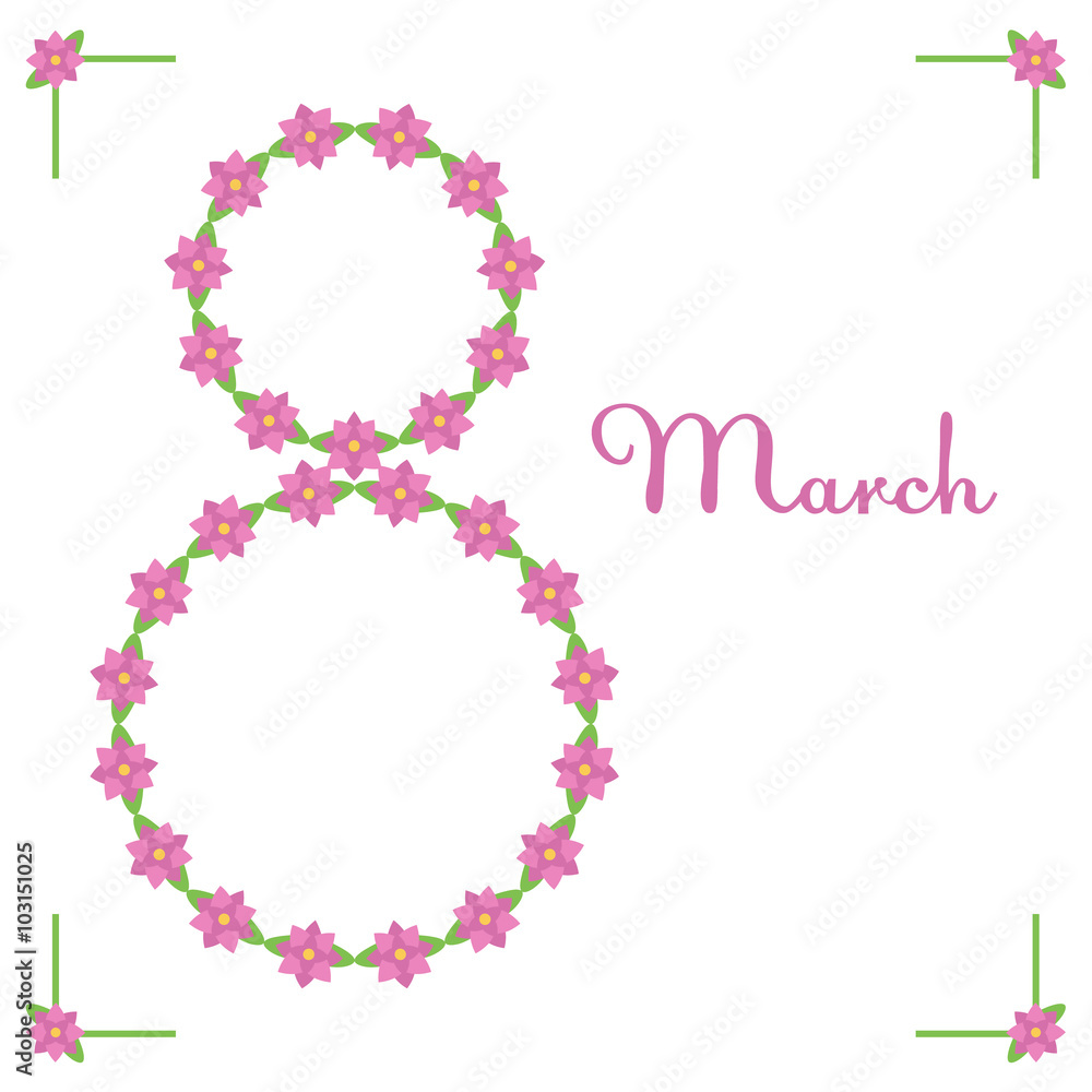 Women's Day cute floral greeting card. 8 march celebration.
