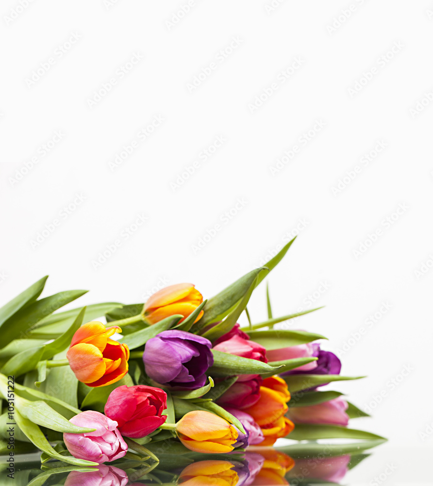 Fresh colorful tulips on table mothers day. Spring time Fresh colorful tulips on table mothers day. Spring time
