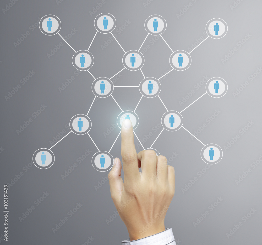 touching virtual icon social network touching virtual icon social network