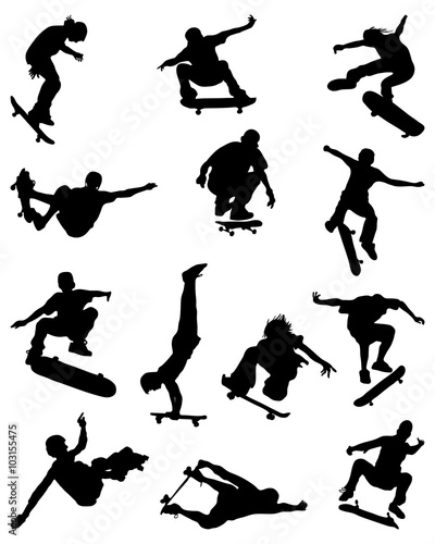 Black silhouettes of skate jumpers, vector