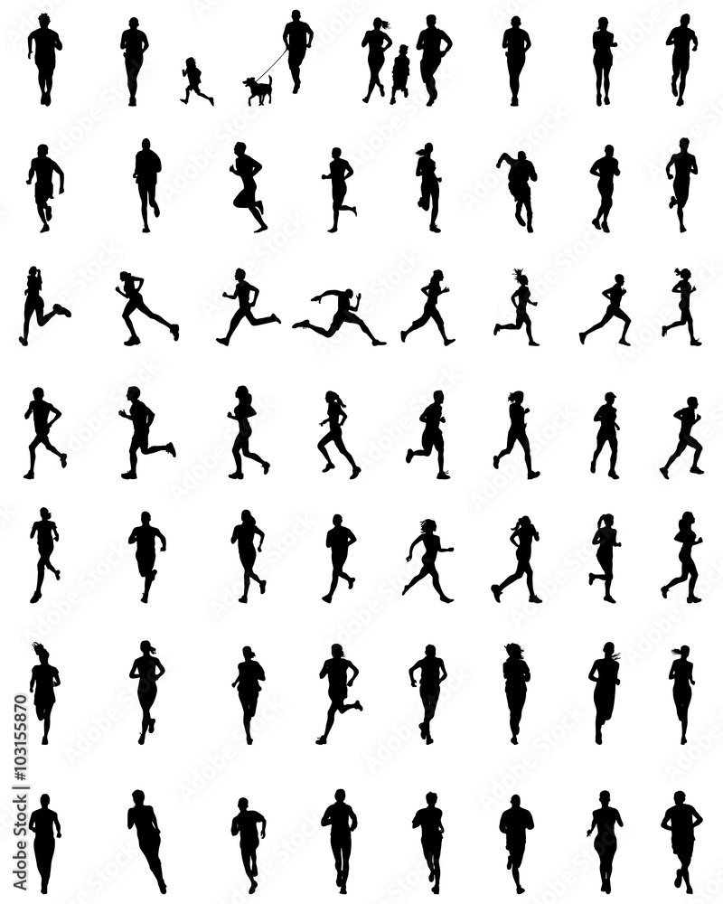Black silhouettes of runners, vector Black silhouettes of runners, vector
