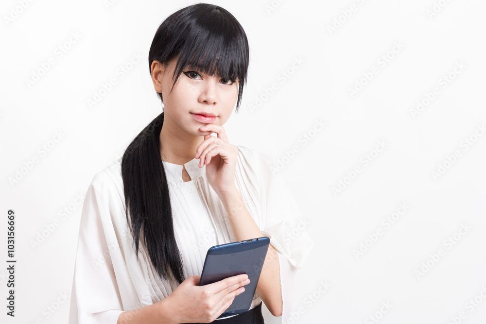 asian business woman holding tablet computer asian business woman holding tablet computer