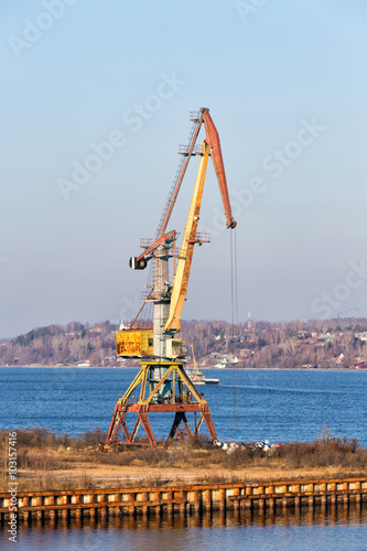 Port crane on the Volga River. Kineshma. Russia photo