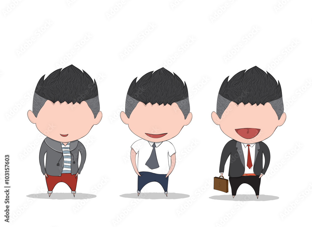 Businessman happy between level up position job. drawing by hand Businessman happy between level up position job. drawing by hand