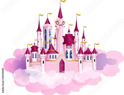 Vector pink princess magic castle.