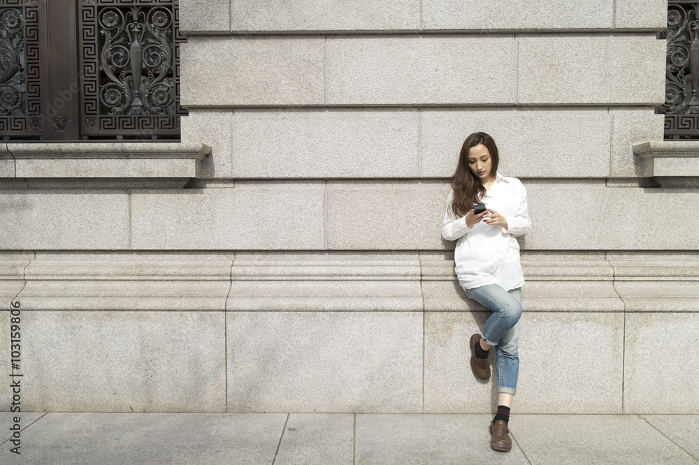 Women are waiting for contact from the lover outside Women are waiting for contact from the lover outside