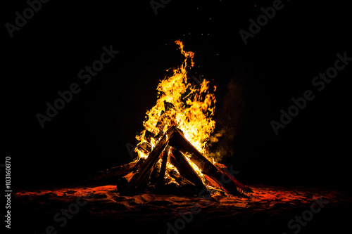 Fotografie, Obraz Night Campfire on black background