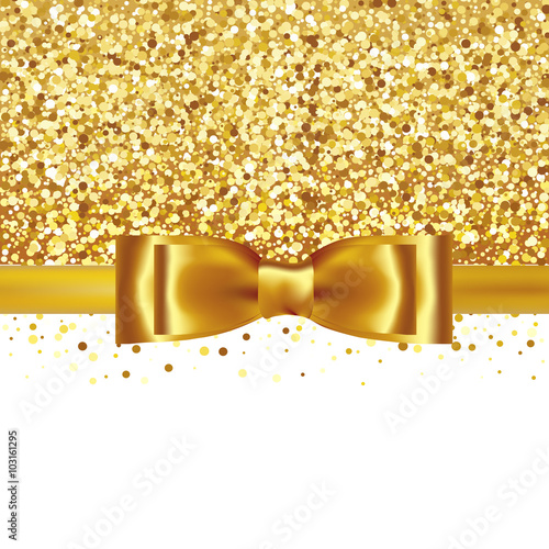 Shiny gold satin ribbon on white background