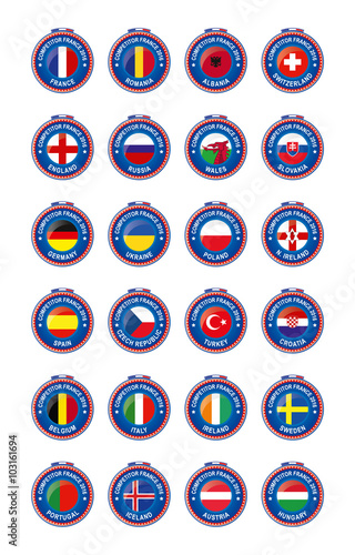 Jetons Symbole aller Fußball Teilnehmerländer der Europameiste