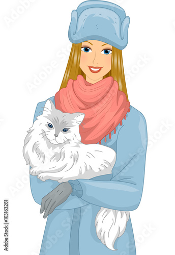 Girl Carrying a Syberian Cat