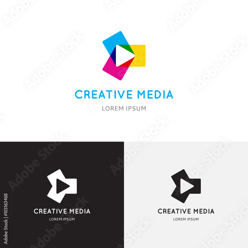 Creative colored media logo. Vector template of play logo, media logo, multimedia logo and other use.