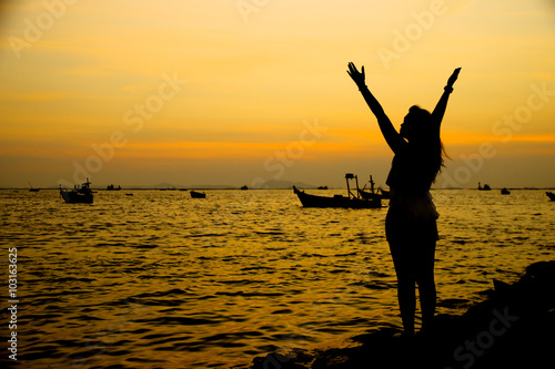  Woman enjoying freedom at beach – Stock Image
