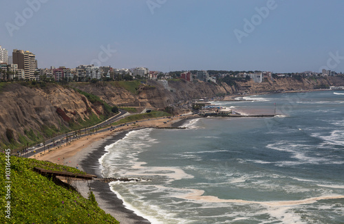 Pacific coast of Lima, Peru The high cliffs of the Pacific coast in Lima protect the city against tidal waves and tsunami