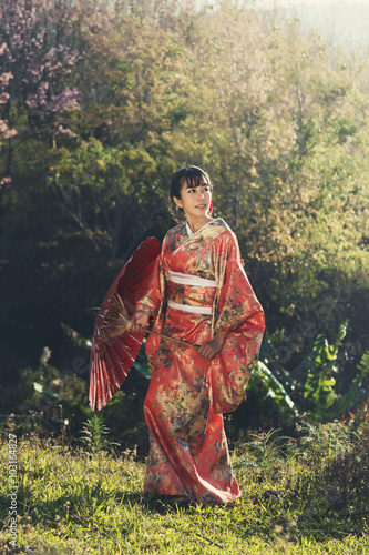 Kimono women standing outdoor
