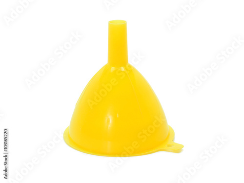 yellow plastic funnel isolated on white