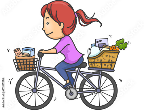 Girl Grocery Shopping Bike
