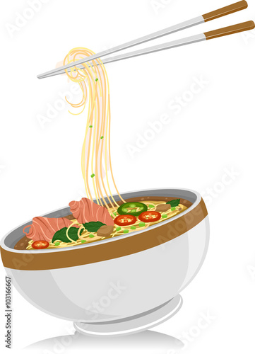 Asian Food Pho Noodles Chopsticks