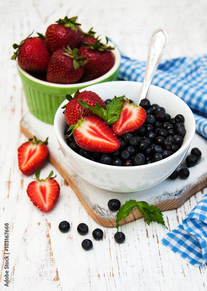 Fresh strawberries and blueberries Fresh strawberries and blueberries
