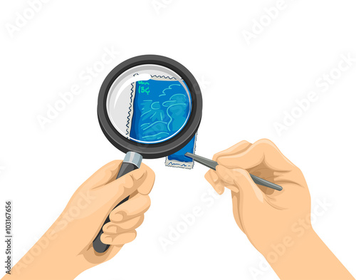 Hands Stamp Collection Magnifying Glass