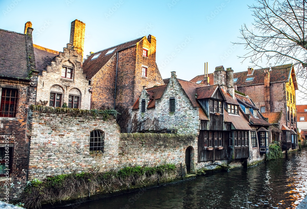 Fototapeta premium Ancient building of medieval Brugge, Belgium.