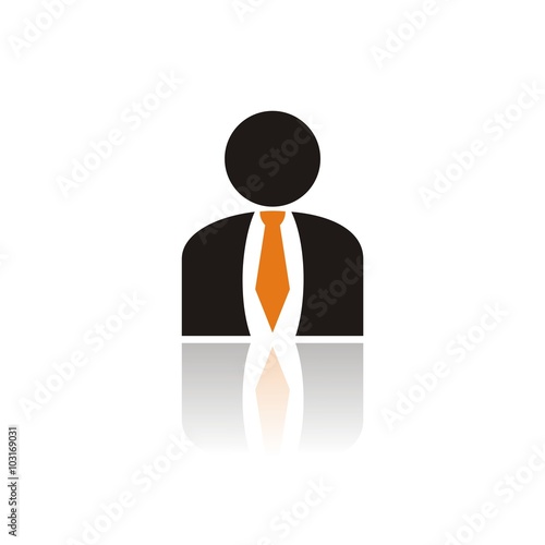 Icono de hombre de negocios con una corbata sobre fondo blanco con reflejo