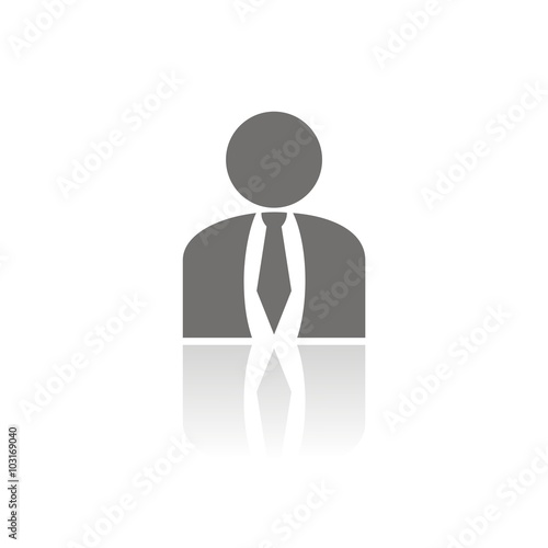 Icono de hombre de negocios con una corbata sobre fondo blanco con reflejo