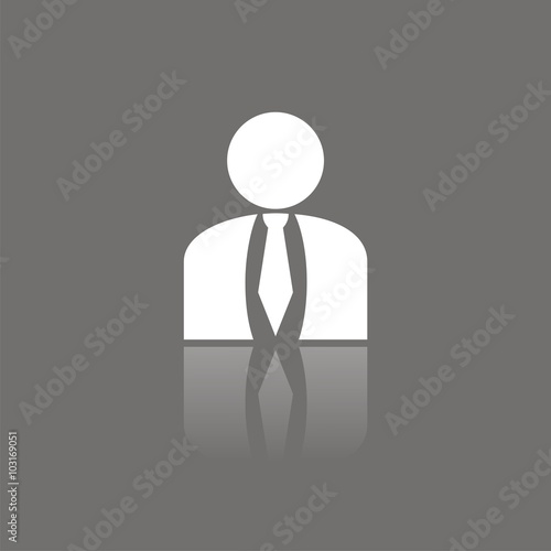 Icono de hombre de negocios con una corbata sobre fondo oscuro con reflejo