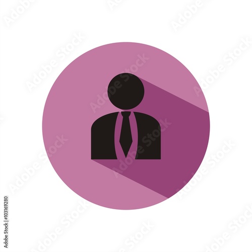 Icono de hombre de negocios con una corbata sobre fondo morado