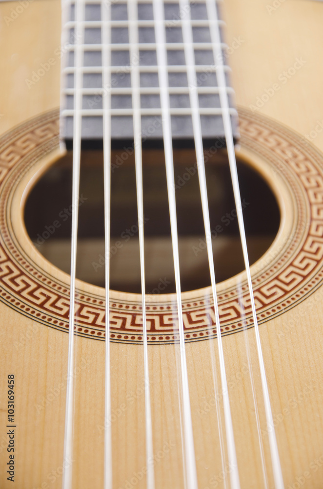 Closeup of strings of a classical acoustic guitar (shallow DOF) Closeup of strings of a classical acoustic guitar (shallow DOF)