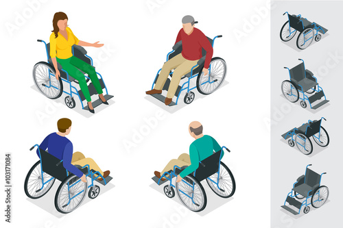 Wheelchair isolated. Man in Wheelchair. Flat 3d isometric vector illustration. International Day of Persons with Disabilities