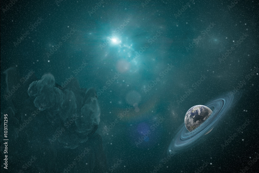 Astronomy scene with planet, nebula and stars in space Astronomy scene with planet, nebula and stars in space