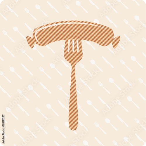 Sausage on a fork.