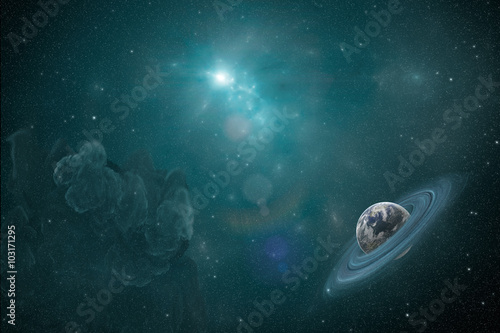 Astronomy scene with planet  nebula and stars in space