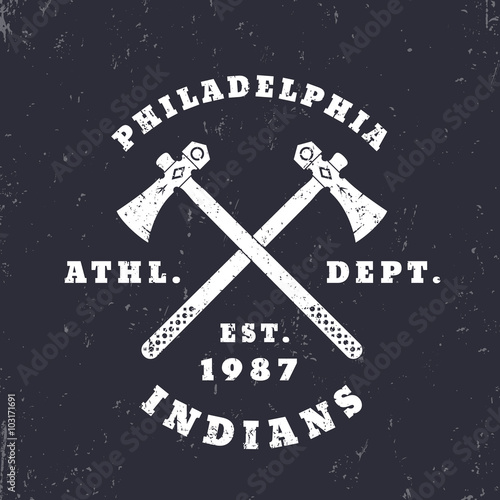 Philadelphia Indians emblem, logo, t-shirt design, print, vector illustration