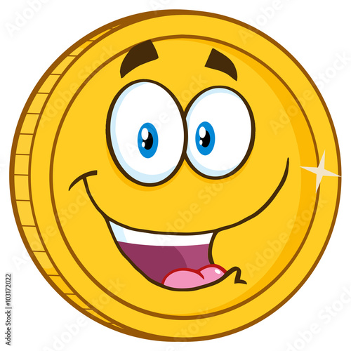 Smiling Golden Coin Cartoon Character For Business And Finance Concepts