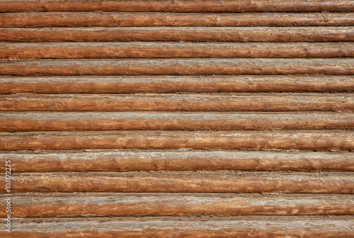 Texture of wall made of old wooden logs