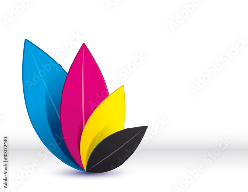 feuilles cyan magenta jaune noir