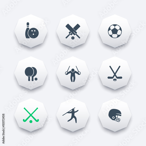 sport, games, competition octagon icons set, vector illustration