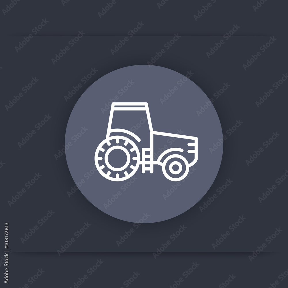 Tractor line icon, agrimotor, agricultural machinery flat icon, vector illustration