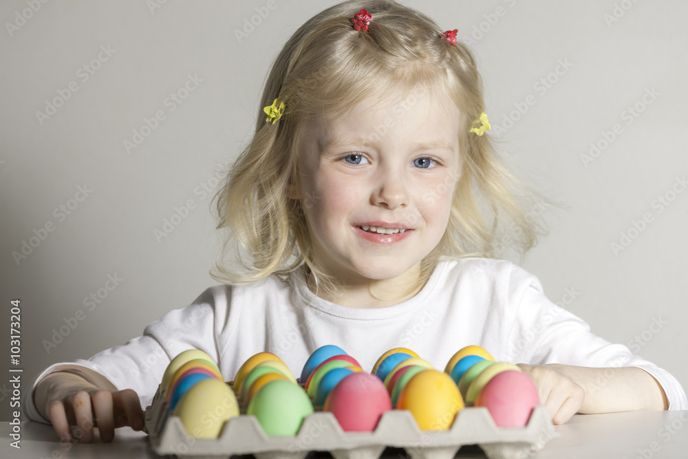 portrait of little girl with Easter eggs portrait of little girl with Easter eggs