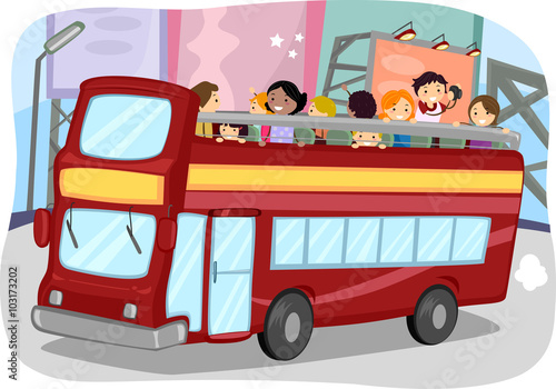 Stickman Double Decker Bus Tourists Taking Pictures