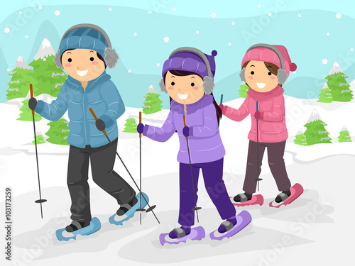 Stickman Teenagers Snow Walking