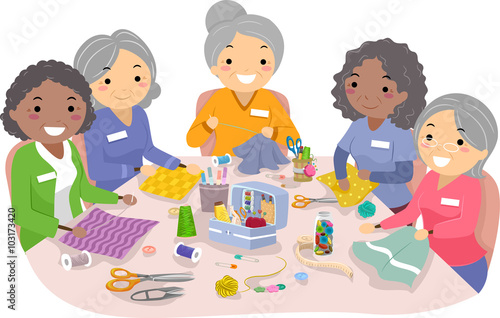 Stickman Senior Citizen Women Sewing