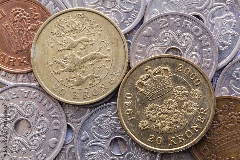 Naklejka premium Different coins of Danish money