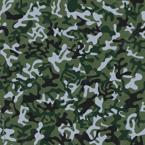 Seamless dark green, black and grey military camouflage pattern for land disguise - Vector and illustration