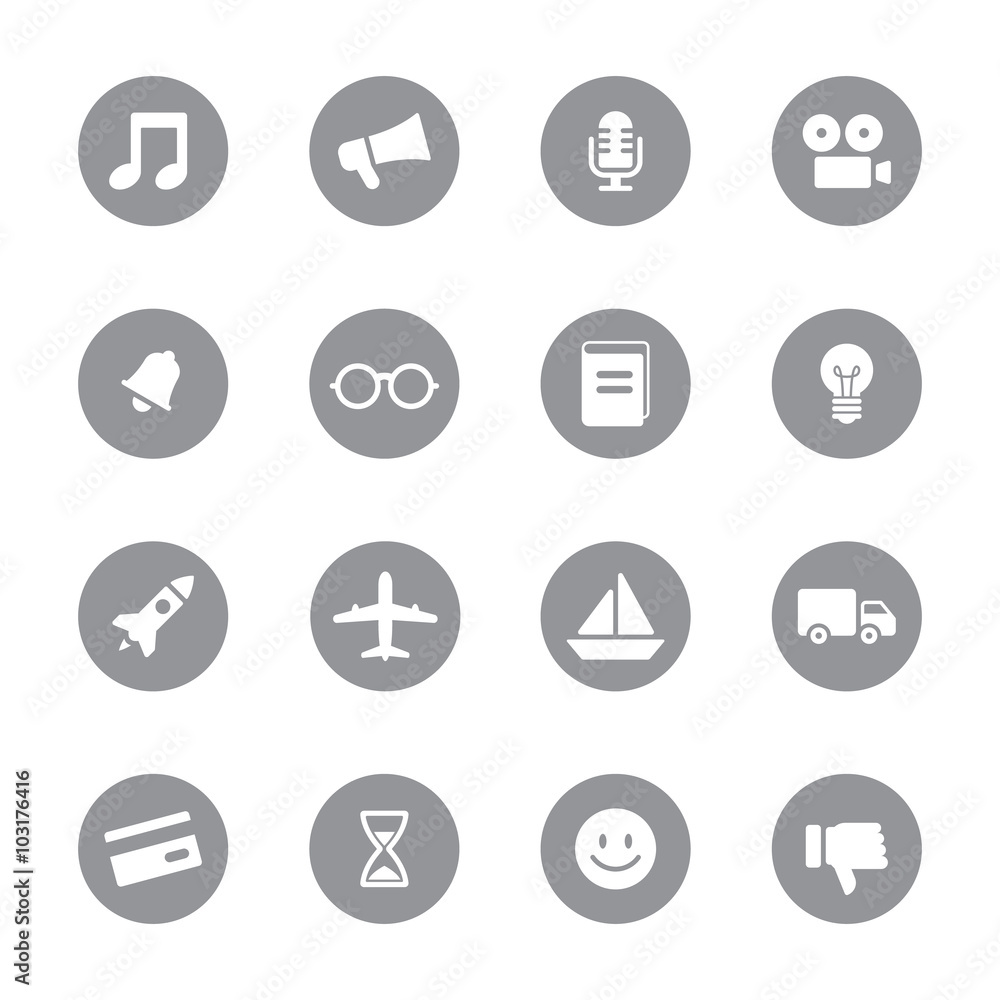web icon set 5 on gray circle for web design, user interface (UI), infographic and mobile application (apps) web icon set 5 on gray circle for web design, user interface (UI), infographic and mobile application (apps)