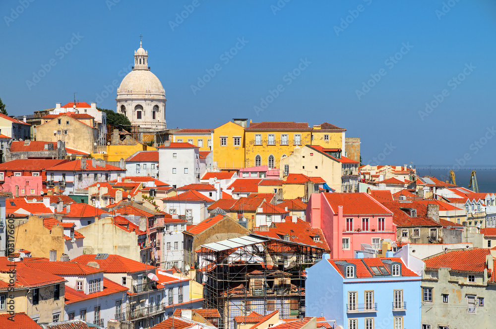 Beautiful colorful and vibrant summer cityscape of Lisbon, Portugal